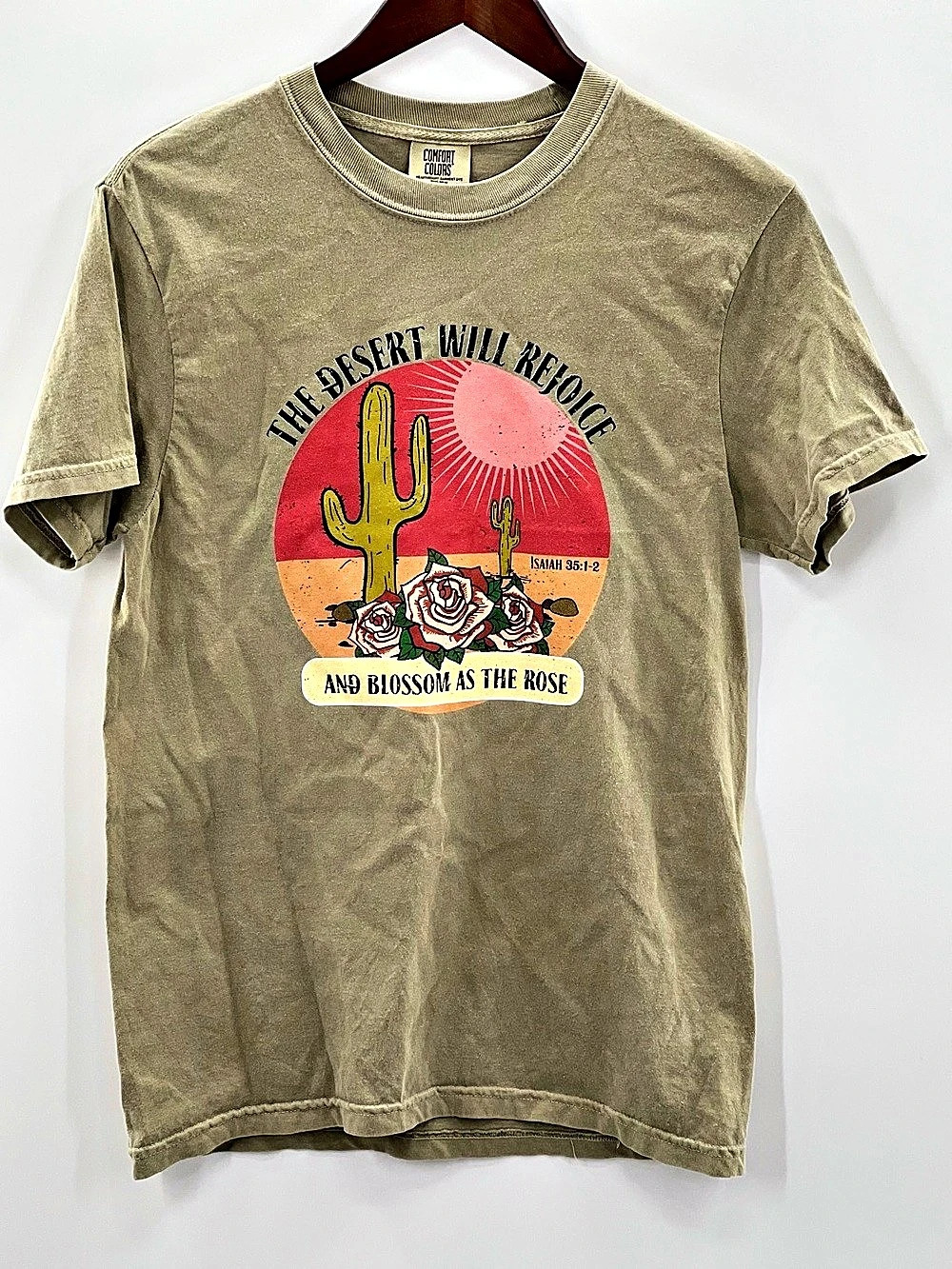 544 Comfort Colors Isaiah 35:1 Desert Blossom Rose Blue Graphic Tee Small
